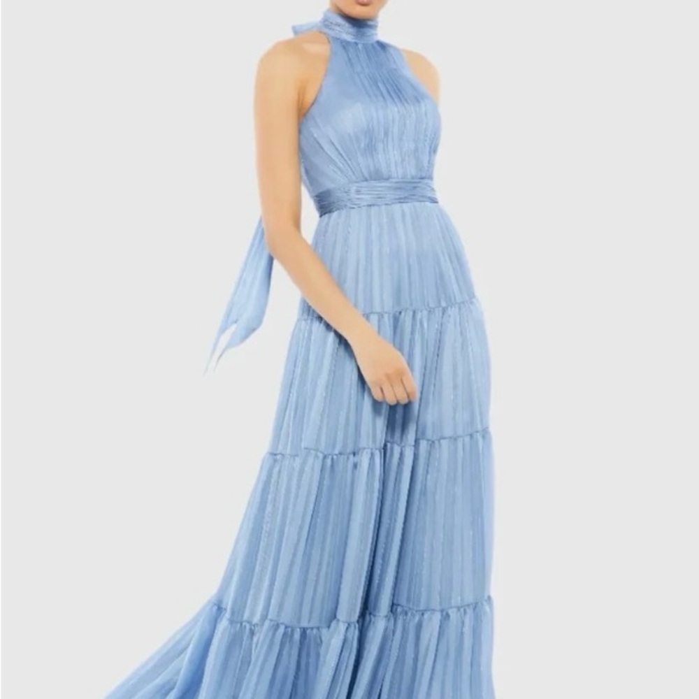 Mac Duggal Light Blue Halter Maxi Dress